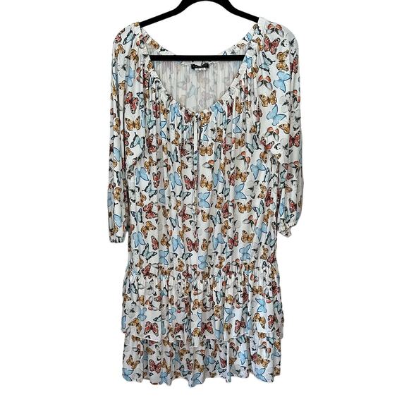 Venus Butterfly Print Dress Womens Large Stretch Keyhole Tiered Drop Waist Comfy - Picture 1 of 9